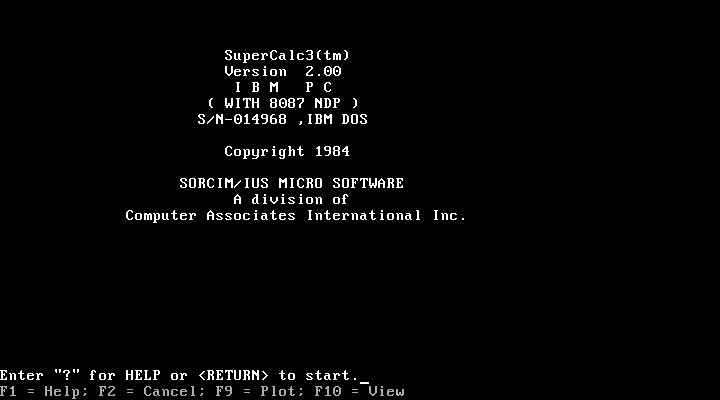 SuperCalc 3 v2.00 IBM PC - Splash